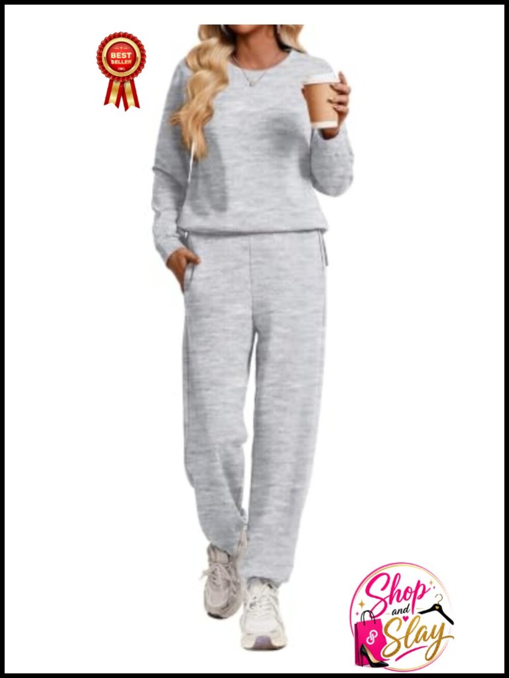 2 Piece Lounge Set Crew Neck Pullover Jogger Pants Cotton Blend